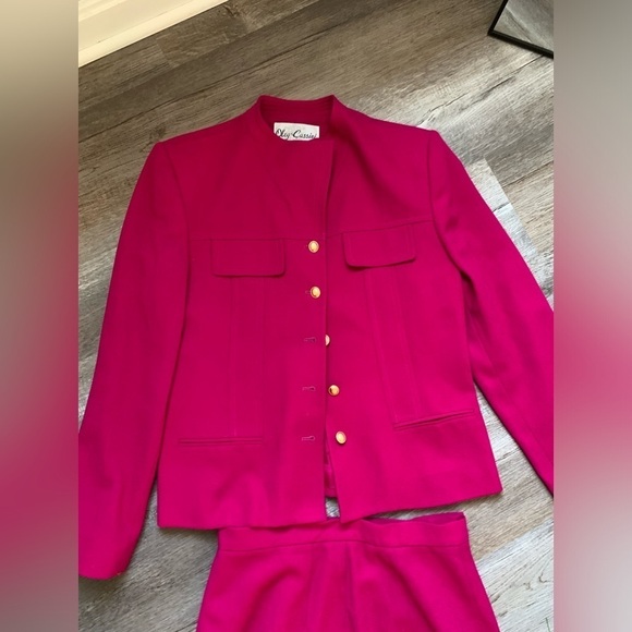 VTG Oleg Cassini Blazer Suit Wool Set Skirt Magenta Fuschia Pink Size 10 S M - Picture 3 of 14